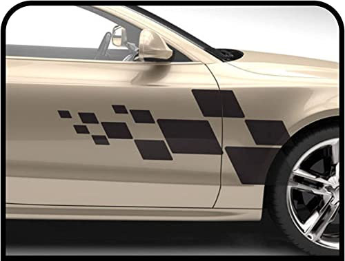 GRAFIC Rennflagge Set Autoaufkleber Dekor Karo Flagge Seitendekor Aufkleber Auto (SCHWARZ MATT)