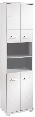 byLIVING Hochschrank NEBRASKA / Badschrank matt weiß, Türen Hochglanz weiß lackiert / Badezimmerschrank 4 Türen mit offenen Elementen & viel Stauraum / B 50, H 192, T 31,5 cm