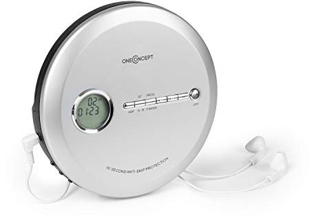 oneConcept CDC 100MP3 - Discman, Affichage LCD, Système Anti-Choc, Formats CD, CD-R, CD-RW et CD-MP3, Amplification des Basses, USB, Antishock, Argent
