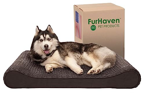 Furhaven Hundebett aus Memory-Schaum für große Hunde mit abnehmbarem, waschbarem Bezug, für Hunde bis zu 34 kg, ultraweiches Kunstfell und Wildleder, Luxus-Liege, Schokoladenbraun, Jumbo/XL