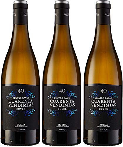 Cuatro Rayas Vino Blanco Cuarenta Vendimias Cuvée D.O Rueda - 3 Botellas de 750 ml (Total 2.25 L)