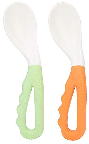 Utensilios para bebé Cucharas, 2pcs Utensilios Primera etapa Cucharas de alimentación para bebés flexibles Cucharas de entrenamiento de silicona Juego de alimentación para niños pequeños