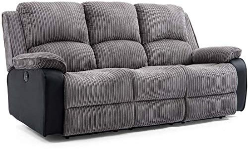 More4Homes POSTANA ELECTRIC HIGH BACK JUMBO CORD FABRIC RECLINER 3 + 2 + 1 SOFA ARMCHAIR SET SUITE (Grey, 3 Seater)