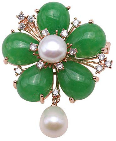 JYX Broche à fleur en perles rondes et perles d'eau douce 10 mm pour femme