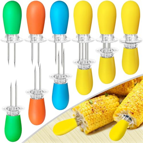 Heado Maiskolbenhalter aus Edelstahl, für Maiskolben, 12 Stück/6 Paar, für Grill, Zwillingspieße, Zuckermaishalter, ineinandergreifendes Design, Maisspieße, Gabeln für Zuhause, Kochen, BBQ, 4 Farben
