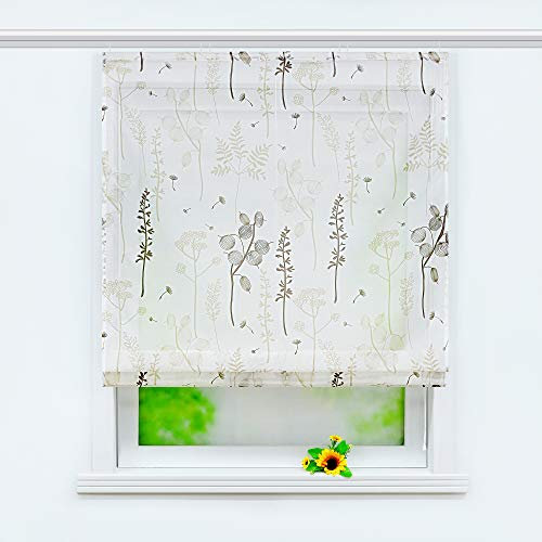 Joyswahl transparentes Raffrollo mit Floral Druck Raffgardine mit Klettschiene »Aleyna« Schals Fenster Gardine BxH 120x140cm, Sand 1 Stück