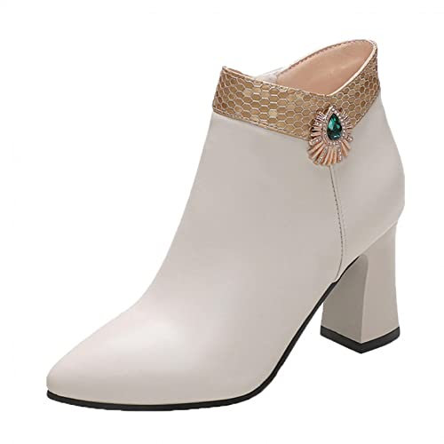 Stivali Donna Stiletto Tacco Alto Stivaletti Corti Casual con Fibbia a Punta (39,Beige)
