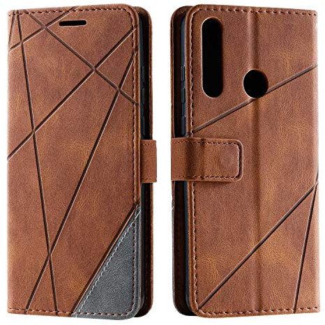 SONWO Hülle für Huawei Y6P, Premium Leder PU Handyhülle Flip Case Wallet Silikon Bumper Schutzhülle Klapphülle für Huawei Y6P, Braun