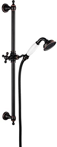 PaulGurkes Retro Duschstangenset schwarz Nostalgie Handbrausenset Brauseschlauch Duschsäule Handbrause Duschbrause Duschschlauch Retro Vintage höhenverstellbare Duschstange