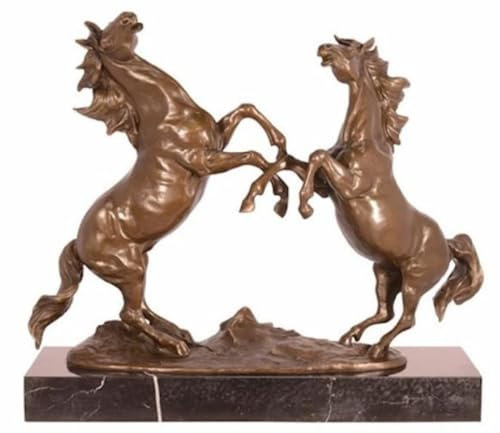 Casa Padrino Luxus Bronze Skulptur 2 Pferde auf Marmorsockel Bronze/Schwarz 42 x H. 36,5 cm - Bronzefigur - Dekofigur - Deko Accessoires