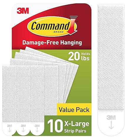 Command Lot de 10 paires de bandes adhésives XL pour accrocher des tableaux - Pour articles lourds - Charge maximale de 9 kg - Suspension sans dommage