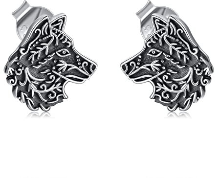 POPLYKE Wikinger Wolf Ohrstecker Sterling Silber Wolf Schmuck Geschenk für M?nner und Frauen