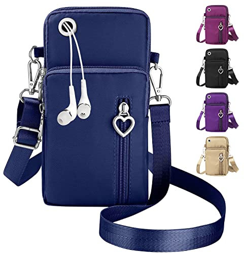 QXRXN Sac Téléphone Portable Femme Portefeuille, Oxford Tissu Pochette Bandoulière Femme, Petit Sac Bandouliere avec Prise casque, Sacoche Telephone Portable pour femmes (Dark Blue)