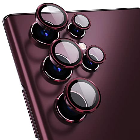 AiMok [5 pièces Caméra Protecteur Compatible avec Samsung Galaxy S22 Ultra 5G, Protection l'objectif Alliage D'aluminium Ultra HD Caméra Protection, Sans Bulle, pour Galaxy S22 Ultra 5G- Rouge