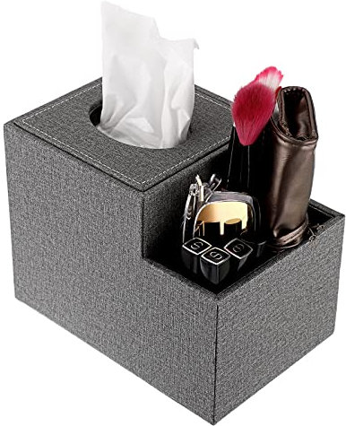 BTSKY Caja cuadrada de lino para pañuelos con organizador de bolsillo lateral multifunción para control remoto, cosméticos, bolígrafos, lápices, caja de pañuelos de mesa, caja de almacenamiento, color