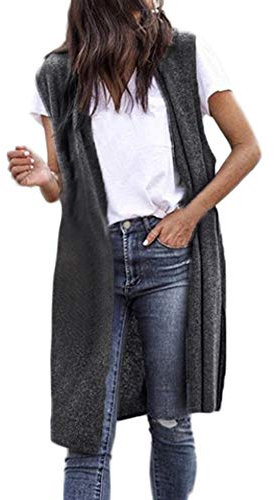Weste Damen Lang Herbst Winter Weste Damen Casual äRmellose Cardigan Lang DüNne Jacke,Lose üBergangsmantel Leichte Longweste