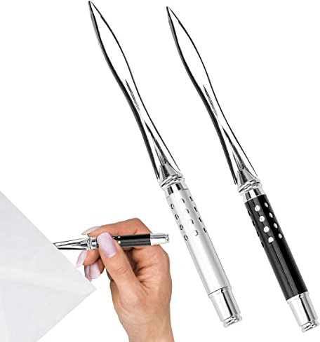 2 Stück Brieföffner Edel 16cm Letter Opener aus Metall, Messer zum Öffnen Umschlägen, Brieföffner für Desktop Haus Büro Schule, Büromaterial (Silber, Schwarz)