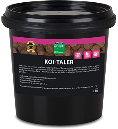Wagner Green Koi Taler, der Koi-Snack für handzahme Fische, schwimmender Leckerlie zur Fütterung und als Beigabe zum Koifutter (1 Liter)