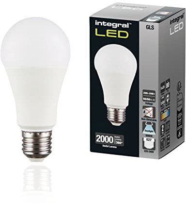 Integral LED 2 PACK E27 GLS A60 Tageslicht 5000K, 2000LM, 14.5W (entspricht 120W) Nicht dimmbare Milchglaslampe - Energieeffizient & Ideal für Wandleuchten & Lampen im Arbeitszimmer, Wohnzimmer