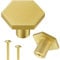 Vandicka 8 Pcs Brushed Brass Knobs and Screws - Gold Cabinet Door Knobs & Drawer Pulls – Hexagon Brass Handles for Kitchen Cupboard Dresser Wardrobe, 35 * 21 mm