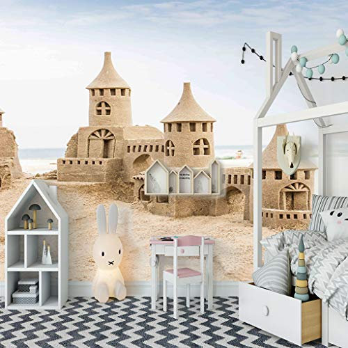 Fototapete 3D Effekt Tapete Sand & Burg Größe:W200CMxH175CM Vliestapete 3D Tapeten Wanddeko Wandbilder Wohnzimmer