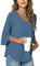TAOHUADAO Womens Casual V-Neck Work Tunic Top for Leggings 3/4 Sleeve Chiffon Blouse Shirt X-Large, Blue