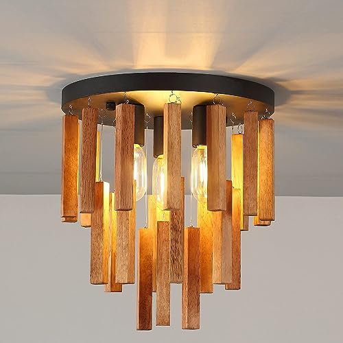 Deckenlampe KüChe, Rustikales Vintage Massivholz Deckenleuchte Dekor Lampe Wohnzimmer Eiche E27 Deckenlampe Wohnzimmer FüR Schlafzimmer, Flur, Esszimmer, Bauernhaus, Eingangsbereich, Foyer