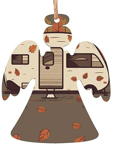 Happy Fall Camper Druck Holz Weihnachtsschmuck Weihnachtsbaum Ornamente Dekorationen Holzscheibe Ornamente mit Seilen für Weihnachten Urlaub Dekorationen