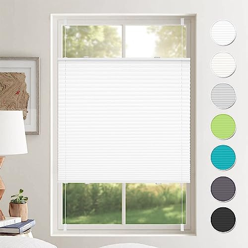 Plissee ohne Bohren Plissees Klemmfix Weiß 105x110cm(BxH) Jalousie Plisseerollo Blickdicht Fensterrollo innen ohne Bohren Sichtschutz & Sonnenschutz Rollos für Fenster ohne Bohren