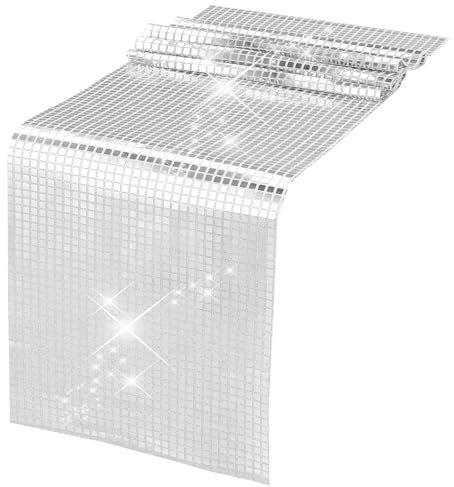 DSLSQD Disco Party Tischläufer,30x180cm Silber Disco Tischdecke,Glitter Paillette Tischläufer,Discokugel Tischläufer,für Retro 70er 80er Jahre Disco Party Deko Geburtstag Tanzparty Hochzeit Tischdeko