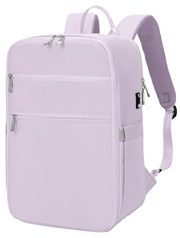 RuoSien Mochila Viaje Avion 40x20x25, Maleta de Cabina Bolsa Aplicar para Mochila Ryanair con Orificio de Carga USB y Bolsillo Antirrobo (violeta claro)
