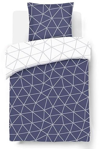 Vision Hugo Wendebettwäsche – Bettbezug 140 x 200 cm mit 1 Kissenbezug für Einzelbett – 100 % Baumwolle, Meeresblau