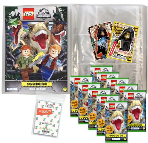 Bundle mit Blue Ocean Lego Jurassic World - Serie 3 Trading Cards - 1 Leere Sammelmappe + 10 Booster + Exklusive Collect-it Hüllen