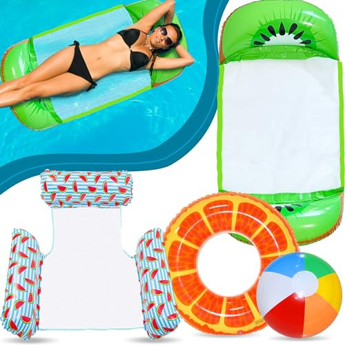 Lubibi Bouée Gonflable Piscine Adulte avec Balles,Fauteuil Gonflable de Piscine,Flottantes Hamac Gonflable, 4 en 1 Hamac d’Eau Plage Portable ccessoire Piscine,pour Piscine Plage Adultes et Enfants