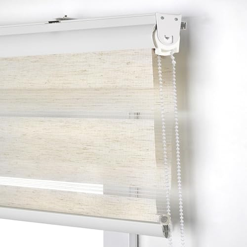 Doppelrollo Klemmfix ohne Bohren 30 x 110 cm Einfache Installation, Sonnenschutz Klemmrollo Seitenzugrollo mit Klemmträger für Fenster & Tür, Beige