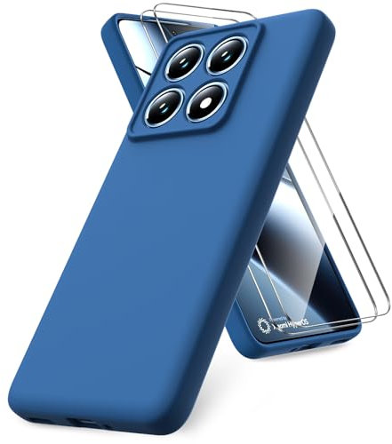 Vansdon Cover Compatibile con Xiaomi 14T Pro, 2 Pellicola Protettiva in Vetro Temperato, Gomma Gel di Silicone Liquida Antiurto Custodia - Blu