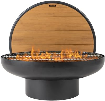DENKOE 32 Inch Round Fire Pit Table with Fire Pit Grill, Extra Thick, Heavy Duty Fire Bowl, Deep Outdoor Firepit, Wood Burning Firepits for Outside Patio, Backyard Fire Pits, Large BBQ Pit