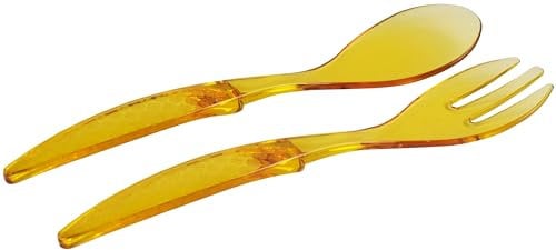 2 Pcs Pearl Salad Server Spoons Set Salad Mixing Dinner Fork and Spoon Long Handle Salad Tongs Kitchen Cooking Utensil Cutlery Set (Orange)