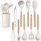 Herogo Ensemble d'ustensiles de cuisine avec support, 10 pièces en silicone avec poignée en bois, résistant à la chaleur et antiadhésif, spatule de cuisine, spatule tournante, pince Gadgets - Kaki