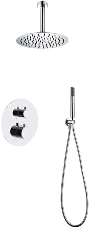 IMEX - Ducha Empotrada Termostática Cromada | Kit de Grifería Empotrado con Alcachofa y Rociador Antical Efecto Lluvia | Columna Ducha Empotrada con Grifo en Latón y Acero Inox S.304 | Serie Tívoli