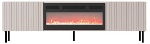 Mirjan24 TV Schrank Arypot 2D mit Elektrischem Kamin, Griffloses System, gefräster Front, TV Lowboard, Realistische LED-Flamme, Deko-Kristallen, Heizfunktion, Fernbedienung (Cashmere)