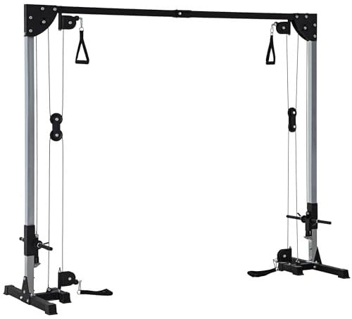 SPORTNOW Station de Musculation Double poulie Cable Crossover vis à vis, Charge Libre avec Poids 2 x 50kg - dim. 245L x 85l x 207H cm