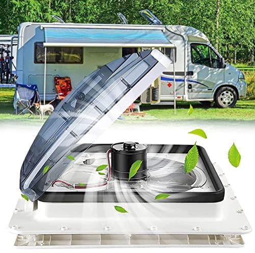 12V RV Bathroom Roof Vent Hatch Fan with LED Light, Silent Wall Ventilation for Caravan & Camper - 36 x 36 cm/40 x 40 cm Skylight Crank, 400mm Air Extractor