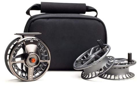 LAMSON | Remix S-Series -5+ Fly Fishing Reel 3 Pack | All-Water | 1 Reel & 2 Bonus Spools + Carrying Case | Large Arbor, CNC Machined Frame + Pressure Cast Spool, Durable | Smoke | 4wt 5wt 6wt Size