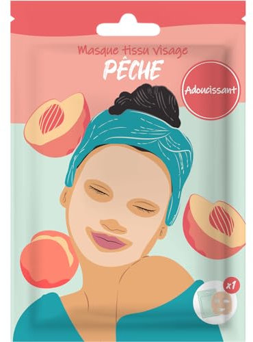 Masque Visage en Tissu Pêche - Soin Express en 10 Minutes - Peau Douce, Apaisée et Éclatante - Soin Hydratant, Skincare Visage - Imperfections, Hydratation Femme - French Tendance
