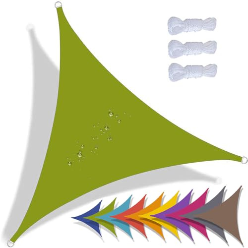 QIAQ Sonnensegel Dreieckig Wasserdicht Sonnenschutz Wetterschutz Segel Baldachin 95% UV Schutz Premium Polyester Für Balkon Terrasse Garten (3x3x3m,Gelblich Grün)