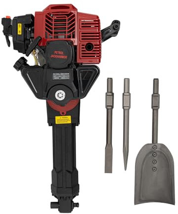 WSIKGHU Martillo de demolición de gasolina 52CC, martillo de cincel, motor de 2 tiempos refrigerado por aire, martillo de cincel de energía de 20-55 J, incluye palas, pico, cincel plano