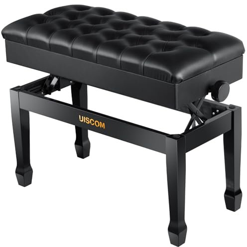 UISCOM Verstellbare Duett-Klavierbank mit Stauraum – robuster Holz-Klavierhocker, Stuhl mit gepolstertem Kissen aus PU-Leder (schwarz)