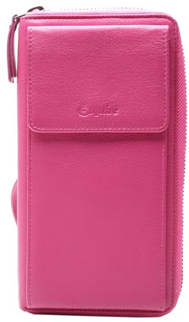 Esquire Leder Geldbörse Handytasche Peru Phone Wallet Bag Pink Purpur