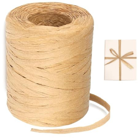 250M Raffia Ribbon, Natural Biodegradable Paper Twine for Gift Wrapping, Crafting, Floral Arrangements, Ideal for Florists, Crafters, Christmas Decor